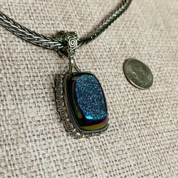 Rainbow Hematite Druzy Pendant Sterling Necklace - Picture 1 of 3